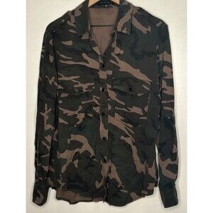 Sanctuary Conroy Camo Blouse Medium Long Sleeve Snap Up Shirt Long Sleeve